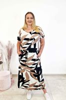 Czarno-Beżowa Długa Wiązana Sukienka na Lato w Liście 2