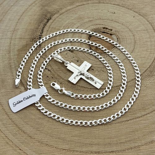 SREBRNY ŁAŃCUSZEK PANCERKA + KRZYŻYK Z JEZUSEM NA KOMUNIĘ CHRZEST + GRAWER na Arena.pl
