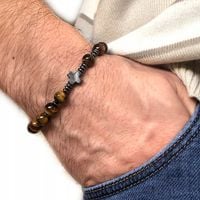 Bransoletka RÓŻANIEC na rękę z kamieni TYGRYSIE OKO prezent na BIERZMOWANIE