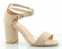 Sandały zamszowe na słupku 9 cm. beżowe Rozmiar obuwia - 40