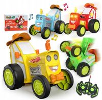 Czerwony Traktor Sterowany Pilotem Z Uśmiechem Oraz Czapką Farmera