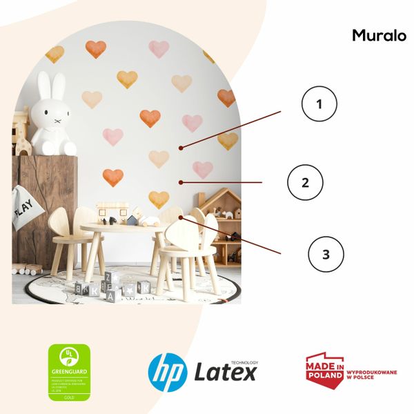Naklejki Dla Dzieci Pastelowe SERDUSZKA Serca Styl Boho ZESTAW 120cm x 60cm zdjęcie 7