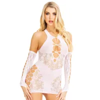 leg avenue zestaw mini sukienka i rękawiczki biały one size