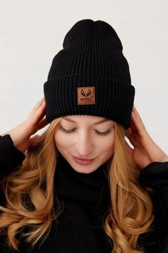 Komplet damski Ander czapka i komin zimowy wełna merino BRIGID BLACK na Arena.pl