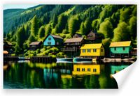 Fototapeta PREMIUM STRUKTURA ZMYWALANA Wioska wiejska nad jeziorem