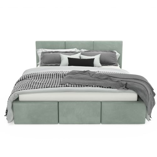 ŁÓŻKO TAPICEROWANE DO SYPIALNI 160x200 ŁÓŻKO PODWÓJNE Z POJEMNIKIEM MIĘTOWE na Arena.pl