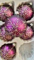 Zestaw Bombek Choinkowych z Brokatowymi Śnieżynkami - Fioletowe  - 6 sztuk