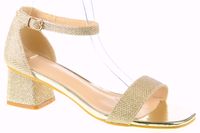 Sandały na obcasie słupku 4,5 cm. złote brokatowe Rozmiar obuwia - 38