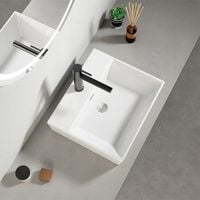 Umywalka ceramiczna stawiana biała nablatowa prostokątna duża 40 x 30 cm