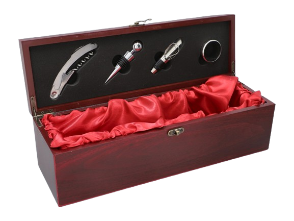 Drewniana Skrzynka na Wino z Akcesoriami – Elegancki Zestaw do Wina zdjęcie 1