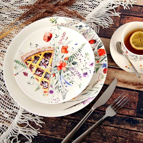 Talerz Deserowy Płytki Mały na Ciasto Deser Porcelanowy Kwiaty Maki 20,5 cm na Arena.pl
