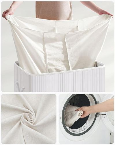 Kosz wolnostojący na pranie na bieliznę 150l biały bambusowy na Arena.pl