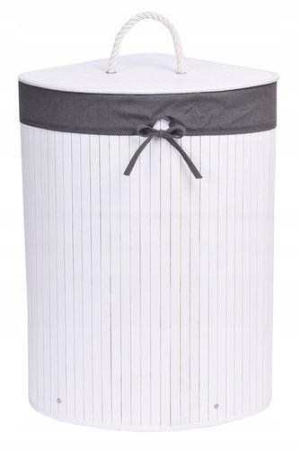 KOSZ POJEMNIK NA PRANIE BIELIZNĘ NAROŻNY BIAŁY BAMBUSOWY Z POKRYWĄ 60L na Arena.pl