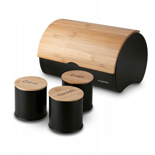 CHLEBAK ZESTAW Z POJEMNIKAMI NOWOCZESNY KAWA CUKIER HERBATA CZARNY na Arena.pl