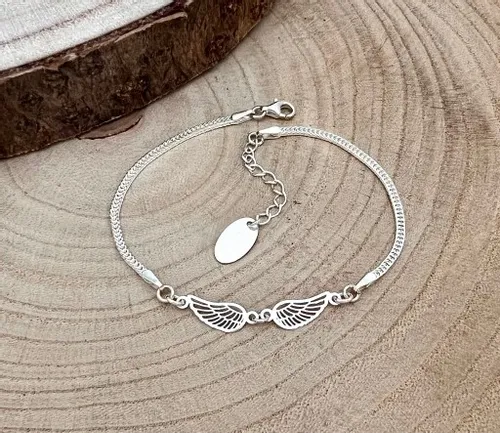 BRANSOLETKA SREBRNA SREBRO 925 SKRZYDŁO DLA NIEJ NA RĘKĘ + GRAWER na Arena.pl