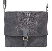 VERA PELLE torebka zamszowa listonoszka kroko z paskiem V360 c.szara