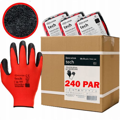 Rękawice Robocze MERCATOR Tech Red+Black Latex - S - 240 Par na Arena.pl