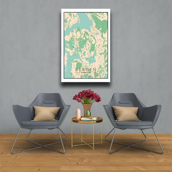 Bergen mapa kolorowa - obraz na płótnie 60x80 cm zdjęcie 2