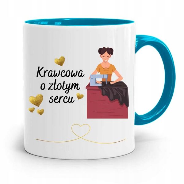 Kubek Błękitny Krawcowej Krawca O Złotym Sercu Z Nadrukiem Ze Zdjęciem zdjęcie 1