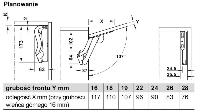 Podnośnik do szafek do klap górny Free Space Push 1.8 D Biały zdjęcie 5
