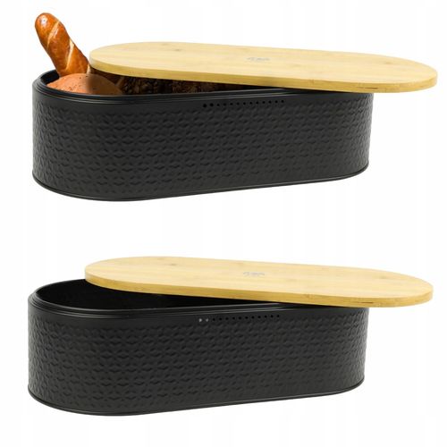 Chlebak pojemnik na pieczywo na chleb bułki stalowy deska bambusowa czarny na Arena.pl