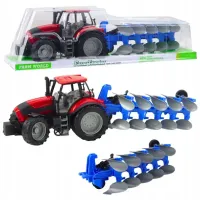 Traktor Rolniczy Farmerski Z Pługiem Napęd Czerwony