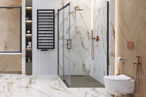 Caldo zestaw zintegrowany z głowicą termostatyczną, lewy, czarny mat na Arena.pl