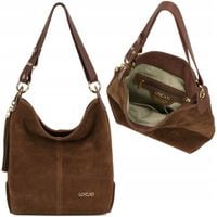 Torebka z zamszu naturalnego brązowa na ramie przez ramie torba zamszowa