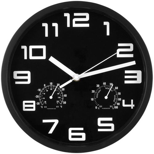 Zegar Ścienny z Termometrem Higrometrem Wiszący na Ścianę Czarny Biały 25cm na Arena.pl
