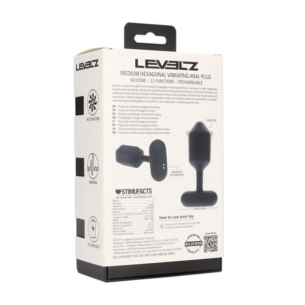 Hexagonal Vibrating Silicone Anal Plug - M - Black zdjęcie 3