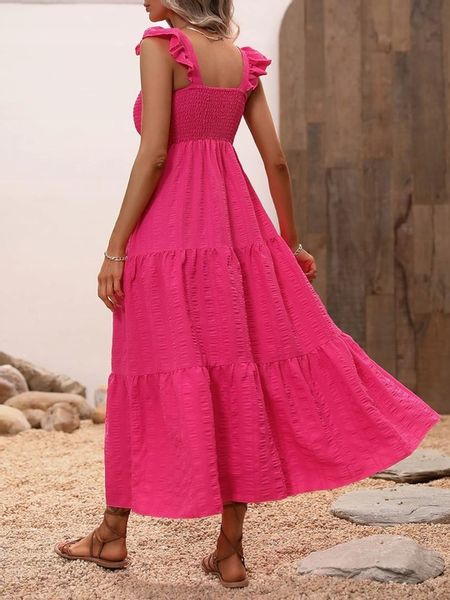 LETNIA SUKIENKA LUŹNA CODZIENNA MAXI RÓŻOWA MARSZCZENIA KOBIECA NA PLAŻĘ zdjęcie 5