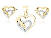 POZŁACANY SREBRNY KOMPLET POTRÓJNE SERCA SERDUSZKA BIAŁE CYRKONIE SREBRO