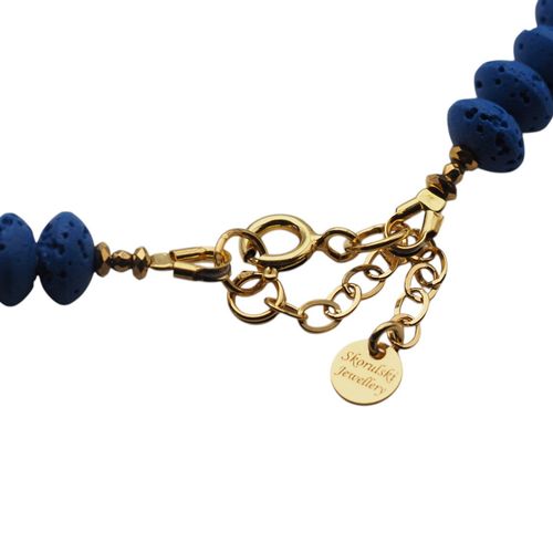 Naszyjnik z niebieskiej lawy wulkanicznej i złotego hematytu – srebro 925 złocone 24k na Arena.pl