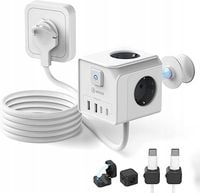 7w1 Rozdzielacz listwa ładująca ładowarka 3x AC, 2x USB-A, 2x USB-C biała