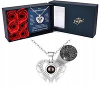 Naszyjnik Skrzydła Anioła Srebrny Kamień Kocham Cię w 100 Językach Pudełko