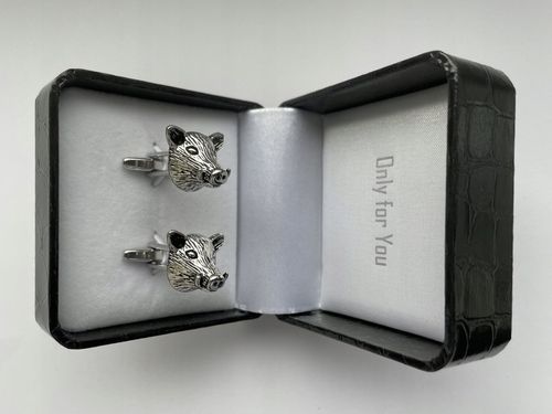 Srebrne spinki do mankietów EXC Dzik Dziki Głowa Dzika dla Myśliwego w Etui na Arena.pl