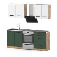 Meble kuchenne modułowe z blatem pojemne 2m wotan biały butelkowa zieleń