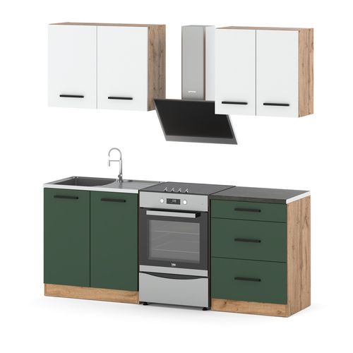 Meble kuchenne modułowe z blatem pojemne 2m wotan biały butelkowa zieleń na Arena.pl
