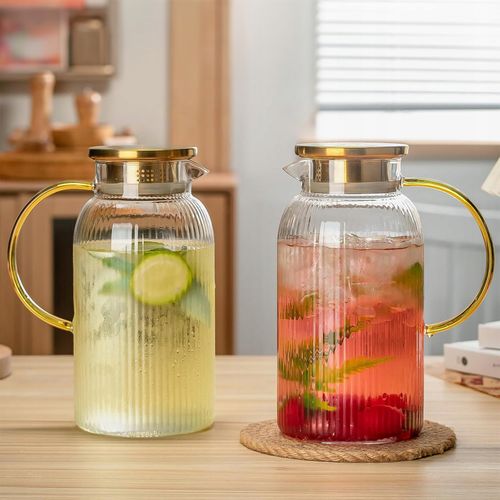 DZBANEK SZKLANY NA WODĘ LEMONIADĘ 1,5L KARAFKA Z POKRYWKĄ SITKO FILTRUJĄCE na Arena.pl