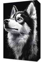 Obraz 30x50cm Portret Zwierząt do Salonu Pokoju | Husky | Czarno Białe