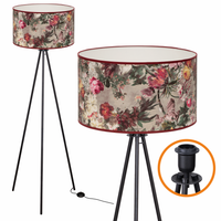 Lampa trójnóg Trigni CZARNA - Nowoczesny Design Kwiatowy PEONY abażur