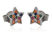 Delikatne rodowane srebrne kolczyki gwiazdki gwiazda kolorowe cyrkonie srebro 925 K3037