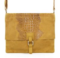 VERA PELLE torebka zamszowa listonoszka kroko V360 musztardowa