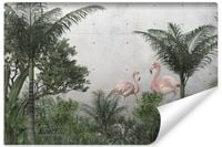 Fototapeta Do Salonu FLAMINGI Tropikalne Palmy Beton 400cm x 280cm