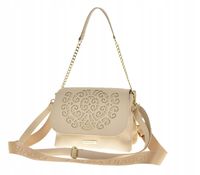 Laura Biaggi torebka listonoszka beżowy groszek ażurowy wzór klapka L325064