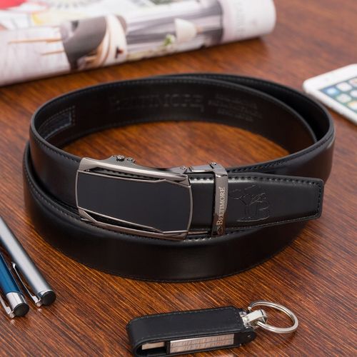 Zestaw prezentowy męski skórzany pasek portfel czarny pudełko na Arena.pl