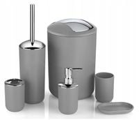 ZESTAW ŁAZIENKOWY 6 ELEMENTÓW AKCESORIA DO WC KOSZ DOZOWNIK SZARY