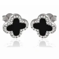 RODOWANE SREBRNE KOLCZYKI WKRĘTKI CZARNE KONICZYNKI ONYKS BIAŁE CYRKONIE