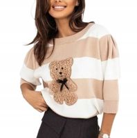 COCOMORE Sweter w Pasy MIŚ Bear Beżowy + Biały + Camel Nowość