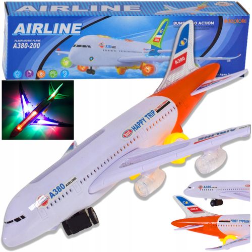 Interaktywny samolot pasażerski gra, świeci, jeździ, dźwięk i światła LED na Arena.pl